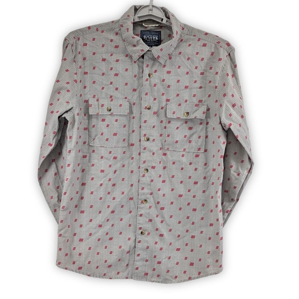Roark Revival Button Up Shirt Mens Large Gray Red Square Pattern Casual - Picture 4 of 9